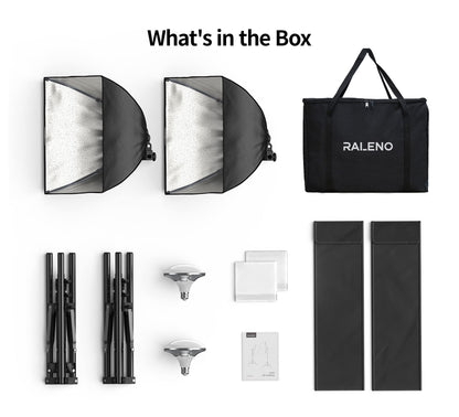 RALENO Softbox Lighting Kit, 2 x 16'' x 16'' Photography Studio Equipments with 50W / 5500K / 95 CRI LED Bulbs, Continuous Lighting System for Video Recording and Photography Shooting Model：PS080