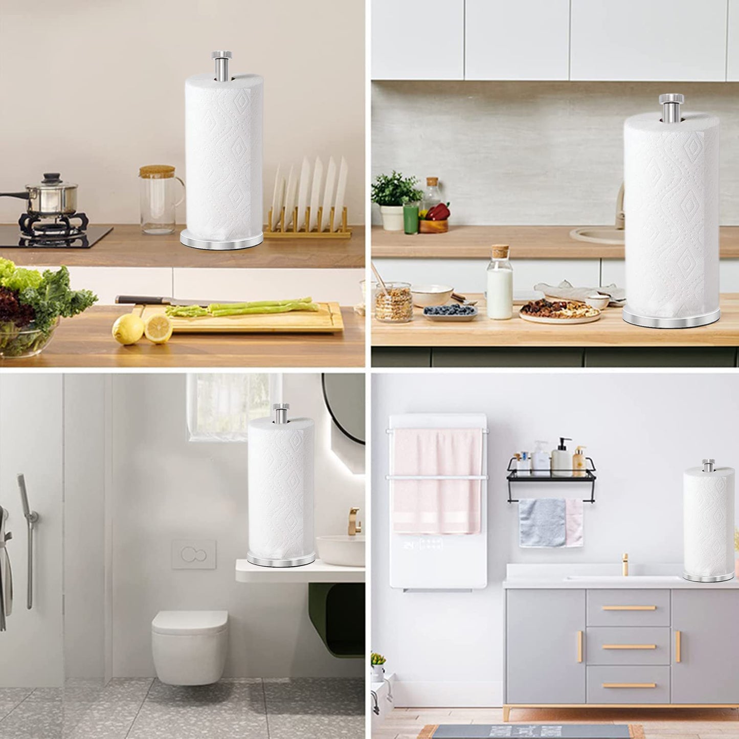 GWGTHZ Silver Standing Paper Towel Holder for Kitchen& Bathroom Countertop,Under Counter, Table Or BBQ, Standard or Jumbo-Sized Roll Paper (with Stainless Steel Base)