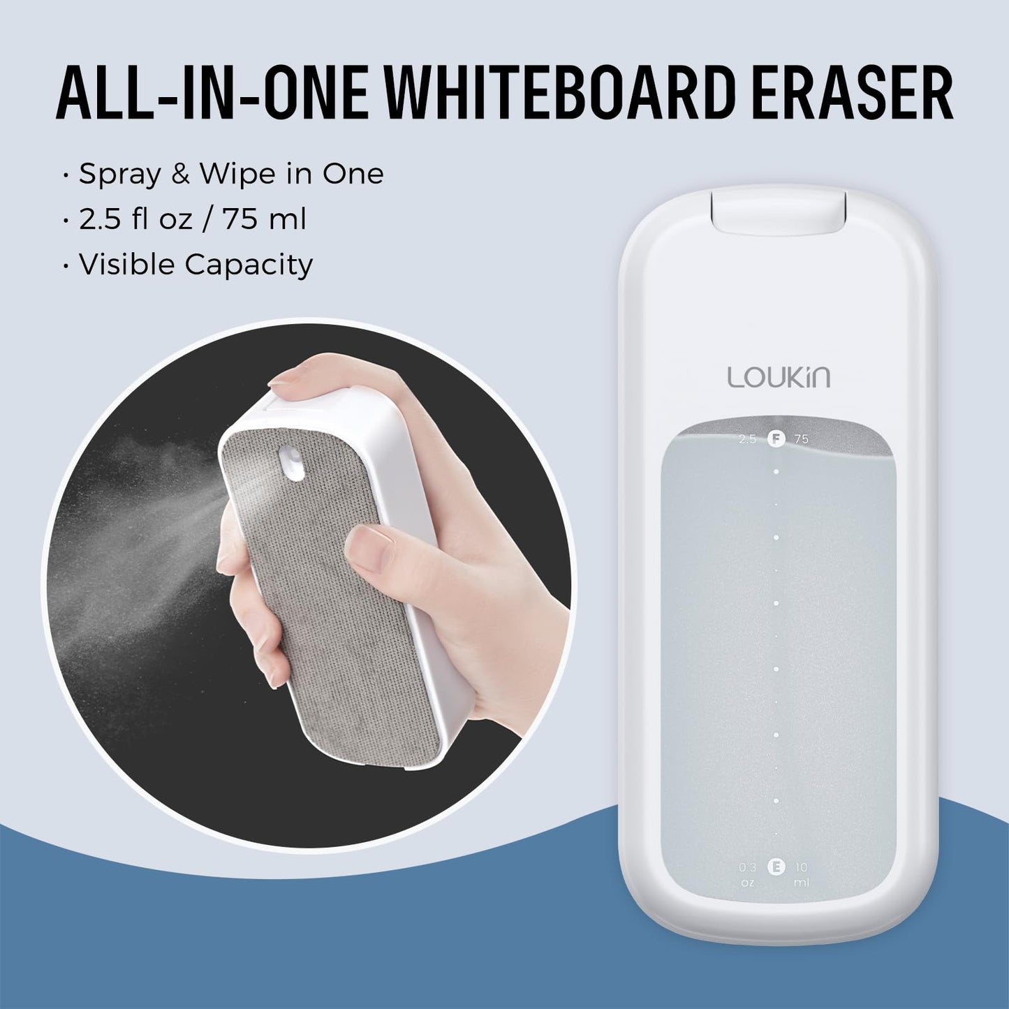 loukin Inventive All-in-One Dry Erase Eraser, Novel Replaceable Whiteboard Eraser with Built-in Cleaner, Unique Glass Board Erasers, Includes 2 Refill Pads, 1 Magnetic Holder, 2 Markers