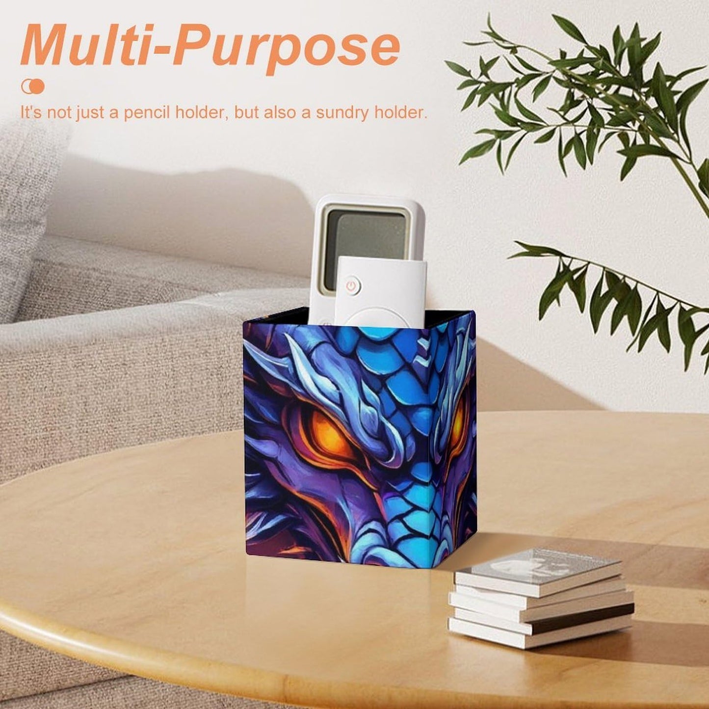 UTRSIFB Holder Cup Makeup Brush Storage Organizer, Waterproof Multifunctional Office Supplies, Pen Holder Square Leather Pencil Dragon