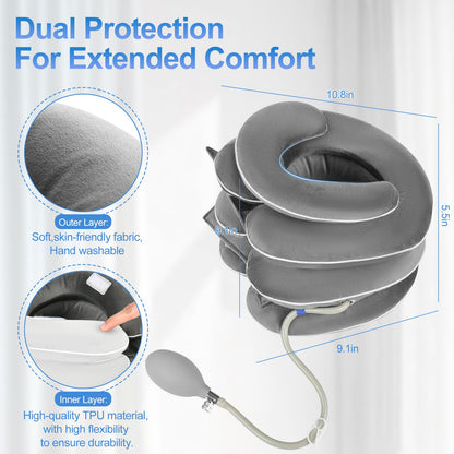WellSync Inflatable & Adjustable Neck Traction Device with Neck Brace,Portable Cervical Traction Device for Instant Neck Pain Relief,Perfect for Home,Office,and Travel(Gray)