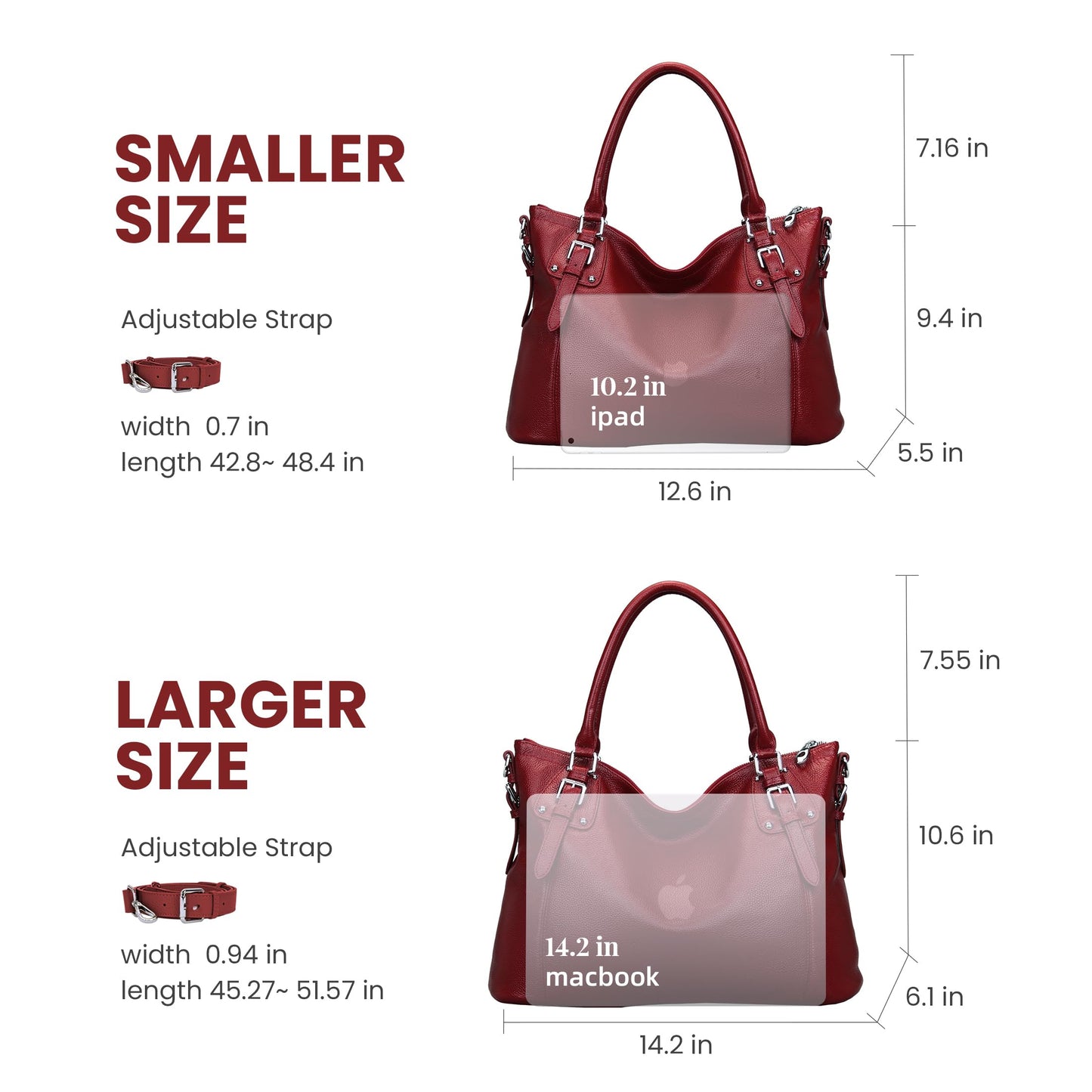 HESHE Genuine Leather Purses and Handbags for Women Tote Shoulder Bag Satchel Purse Top Handle Bags Hobo Crossbody Purse (Large,Wine)