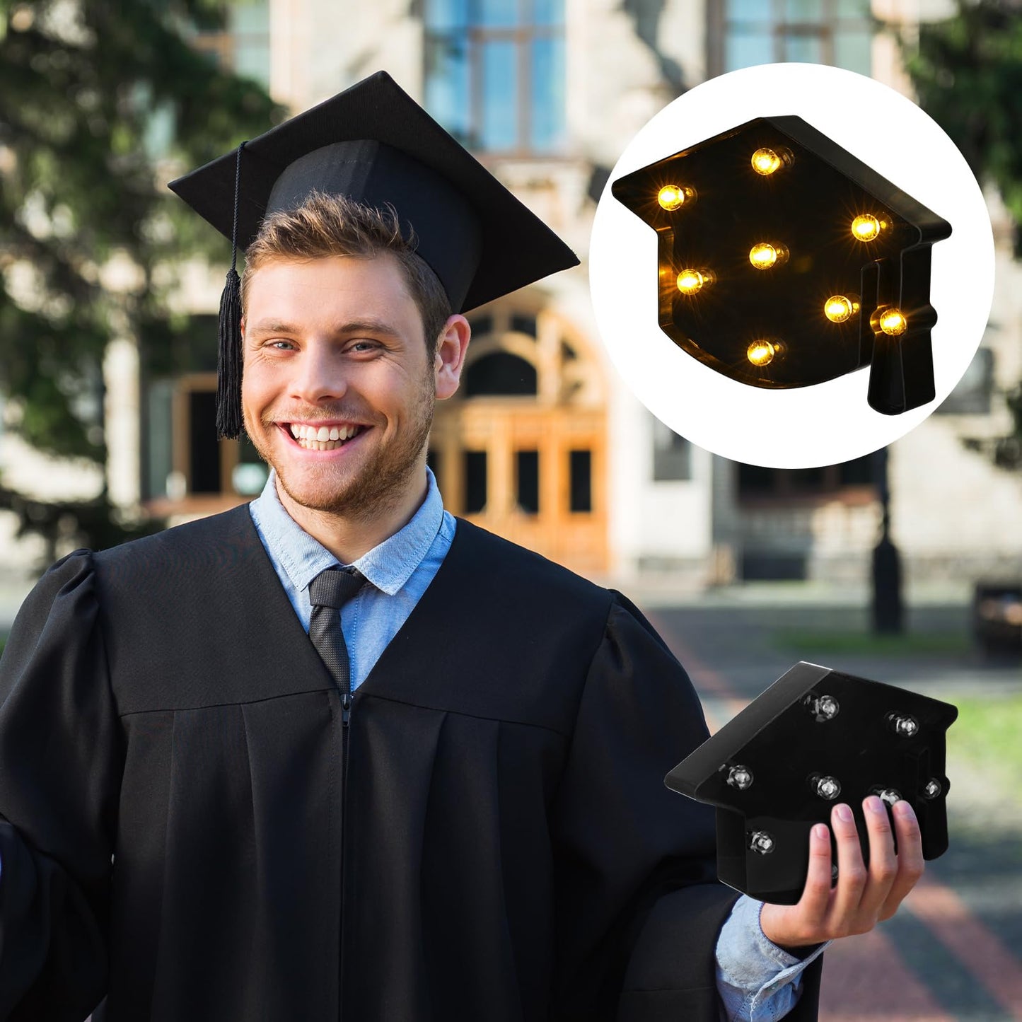VIHOSE Grad Graduation Light up Signs Bachelor Cap Lights Table Decoration Battery Powered Grad Hat Gift for Graduation Home Bar Party Bedroom Tabletop Decoration