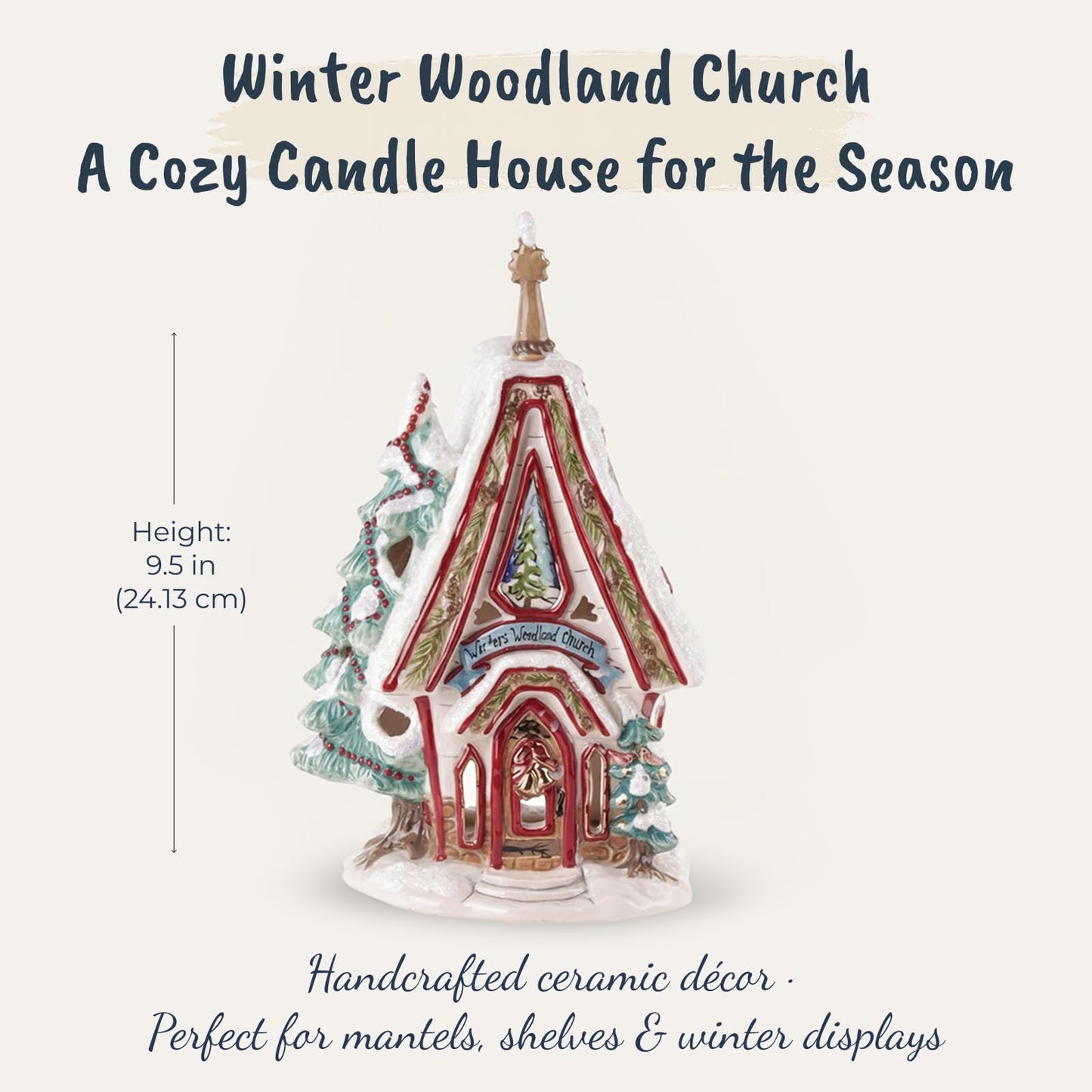 Blue Sky Ceramics Winter Woodland Church Candle House, Multi, Multicolor (1679)