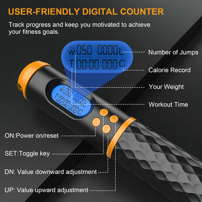 Smart Jump Rope, Multifun Speed Skipping Rope with Weight/Lap/Time/Calorie Counter Adjustable Digital Counting Jump Ropes for Home Gym, Cordless Jumping Rope for Men Women Kids