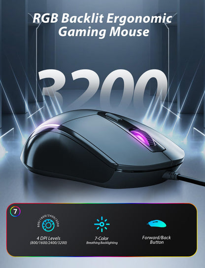Mechanical Gaming Keyboard and Mouse, 98 Keys LED Backlit Keyboard with Floating Keycap, Ergonomic RGB Gaming Mouse with Mouse Pad Combo, Full Anti-Ghost Wired Keyboard for PC Laptop Gamer, White