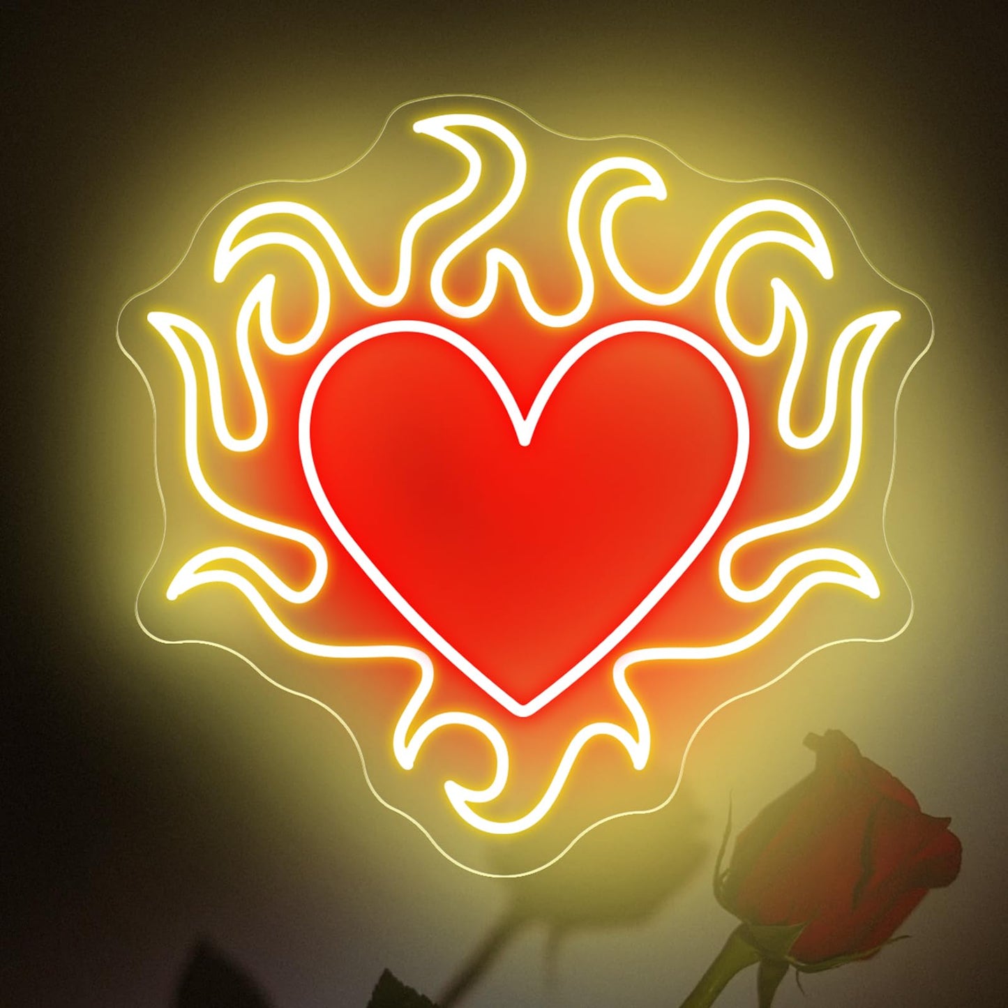 Flaming Heart Neon Sign Cool Wedding Neon Led Light Personalized Gift Idea for Her on Valentines Day, Aesthetic Heart Flame Wall Art Decor, Dark Gothic Wall Art, Birthday Gift, Witch Decor-13.8"
