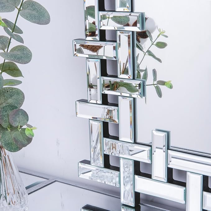 Decorative Mirror for Living Room, 47'' x 32'' Large Wall Mirror with Beveled Glass Frame, Modern Accent Mirror for Dining Room, Entryway, Fireplace, Bedroom