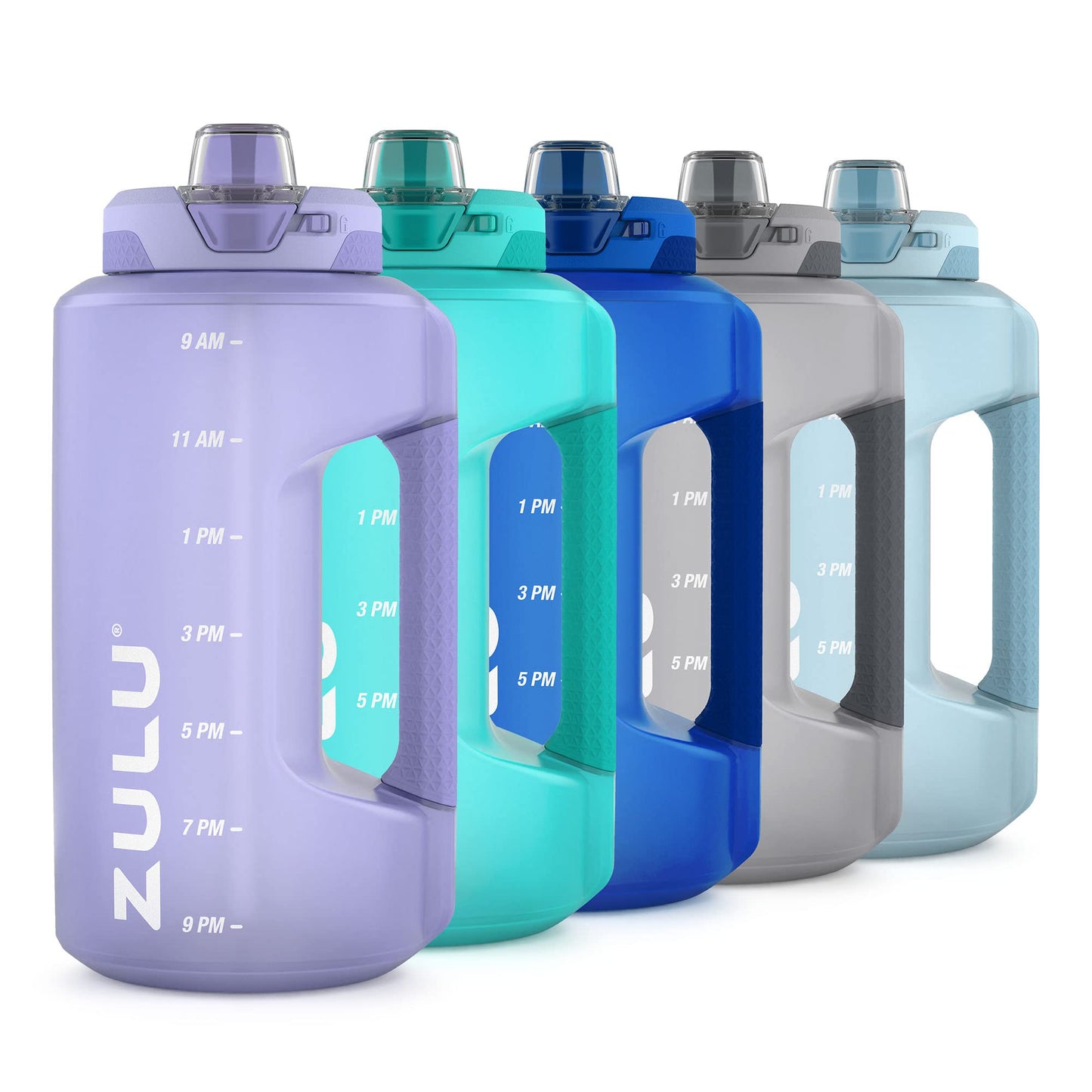 ZULU Goals 64oz Half Gallon Plastic Water Bottle with Straw and Time Marker | Large Reusable Jug with Handle and Leak Proof Lid for All Day Hydration, Gym and Outdoors, Gift Ready, Violet