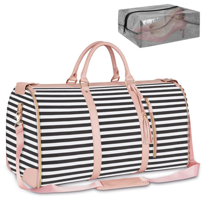 Ytonet Carry On Garment Bag, Large Hanging Duffle Bag for Women, PU Leather Waterproof Bags Travel with Shoe Pouch - 2 in 1 Suitcase Suit Bags, Black and White Stripe