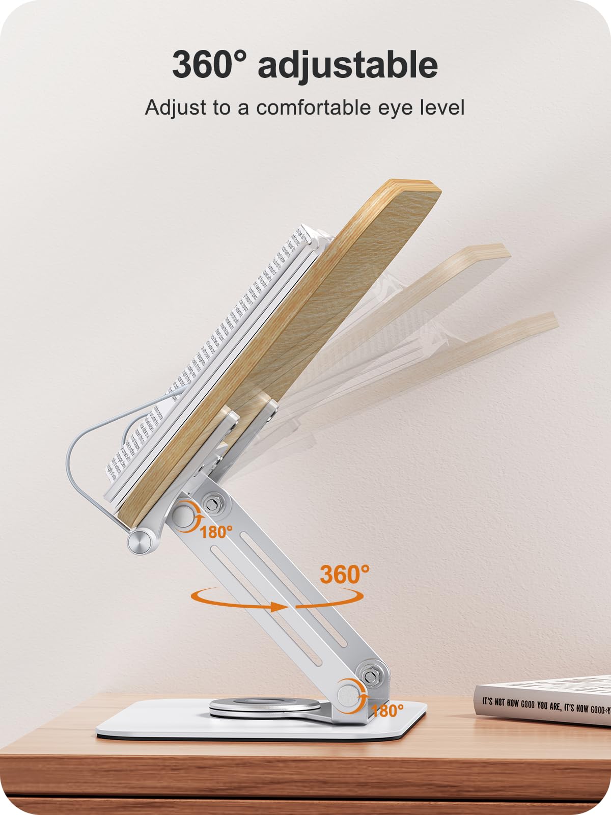 MOKURU Book Stand for Reading, 360° Adjustable Book Holder, Foldable Book Holder Stand, Cookbook Stand, Textbook Stand, Bible Stand, Hands Rree Book Stand, Laptop Stand, Tablet Stand