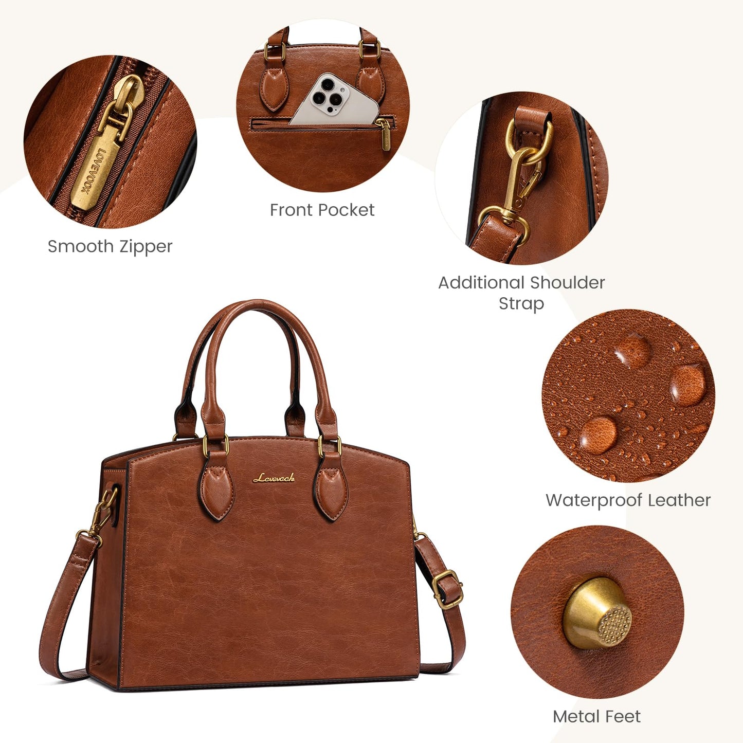 LOVEVOOK Purse Handbag for Women, Vintage Tote Shoulder Bag Trendy, PU Leather Satchel Bag, Medium Ladies Hand Bag Brown
