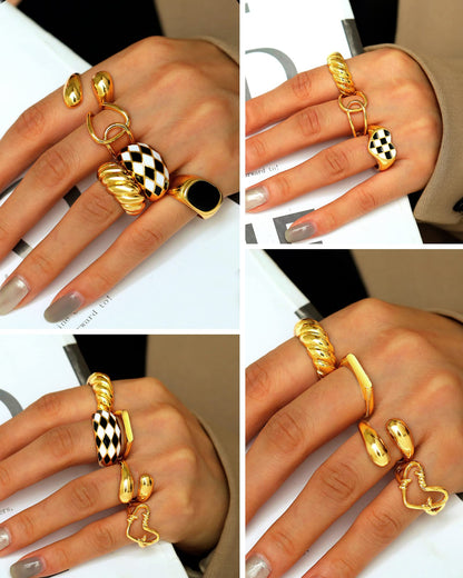 FAXHION 12PCS Gold Stackable Rings Set for Women, 18K Gold Plated Open Stacking Knuckle Ring, Adjustable Chunky Signet Band Statement Ring for Gift