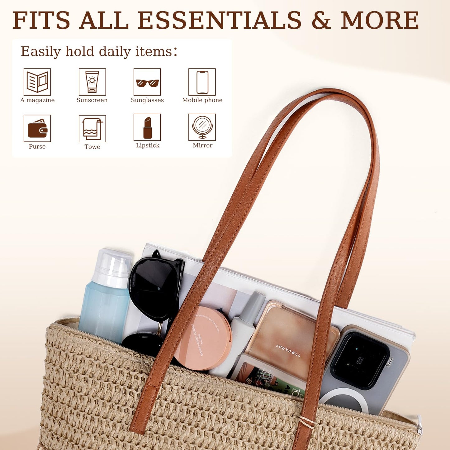 iSamzan Straw Tote Bag for Women: Handwoven Beach Purse with Cutout Design for Travel & Pool Day