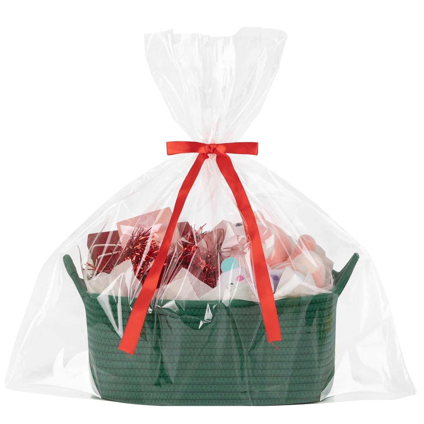OIASKET Basket for Gifts Empty, Woven Storage Basket with Gift Bag, Ribbon and Wrap Tissue Paper, Small Rope Toy Storage with Handles for Christmas, Baby Shower, Dog Toy Organizer, 13.6" x 10" x 5.9”