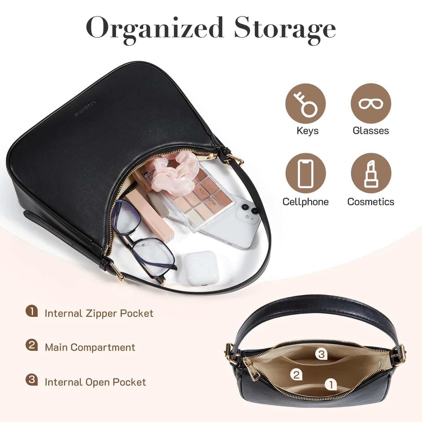 Missnine Purses for Women, Shoulder Bag Small Handbags Vegan Leather Underarm Bags Trendy Hobo Cute Clutch Purse with Adjustable Strap, Coffee