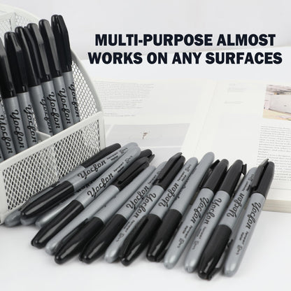 Yocfon Permanent Markers Bulk, 144 Count Black Permanent Markers Set, Fine Tip, Waterproof Markers, Works On Plastic, Wood, Stone And Metal For Doodling, Marking