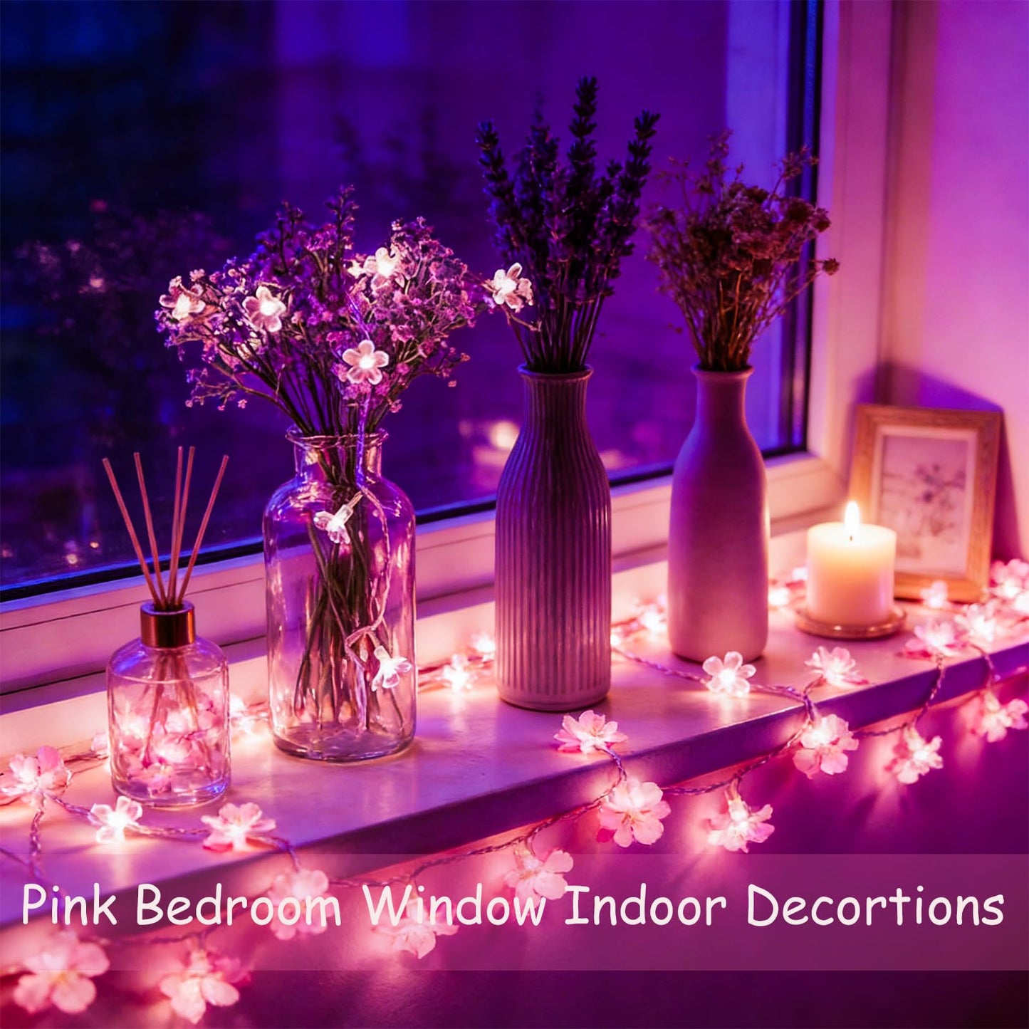 33ft 100 LED Connectable Fairy Pink Flower String Lights 8 Modes for Valentine's Day Wedding Party Christms Decor, Light Up Romantic Bedroom Window Tree Home Indoor Outdoor Hanging Decorations