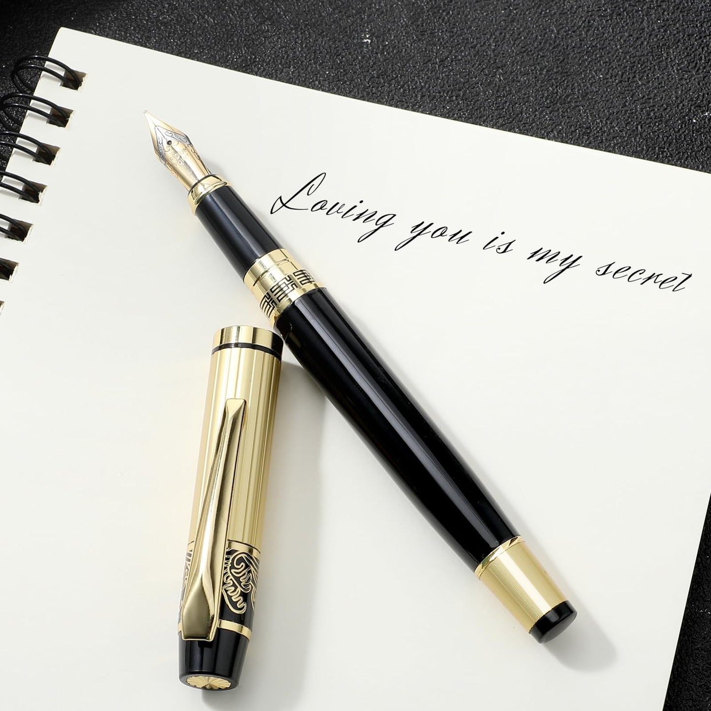 Andibro Metal Fountain Pens, With 10 Black Ink 2.6mm Cartridges, 0.5mm Luxury Fine Point Fountain Pen Business Pen Smooth Writing Stainless Steel Pen Calligraphy Pen for Office School Supplies(Blue)