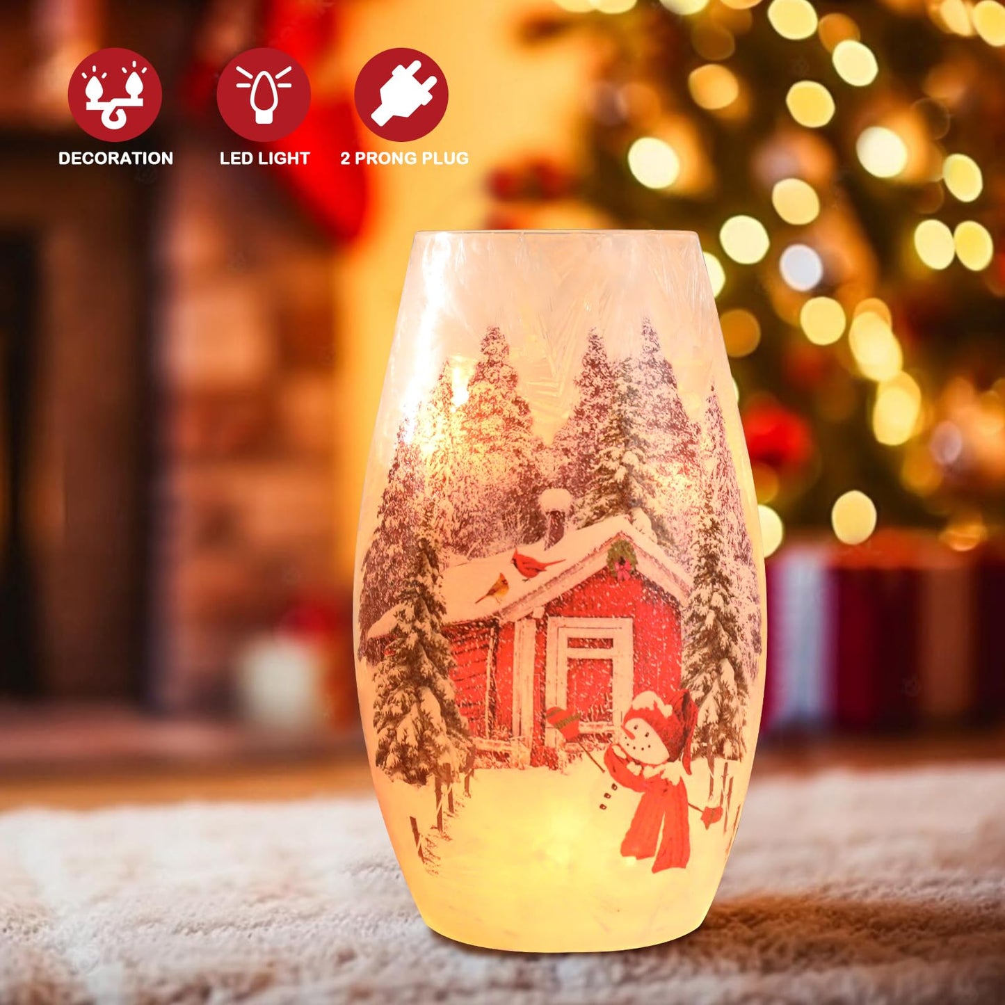 Wonder Solar Christmas Crackle Glass Lights Decorations Snowman Indoor Crackle Glass Vase LED Lighted Holiday Lamp Night Lights for Xmas, Christmas Lighting Decorations Indoor