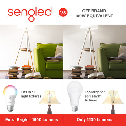 Sengled Light Bulb, S1 Auto Pairing with Alexa Devices, Color Changing , Smart Light that Work with , Bluetooth Mesh Smart Home Lighting, E26 60W Equivalent, 800LM, 4 Count (Pack of 1)