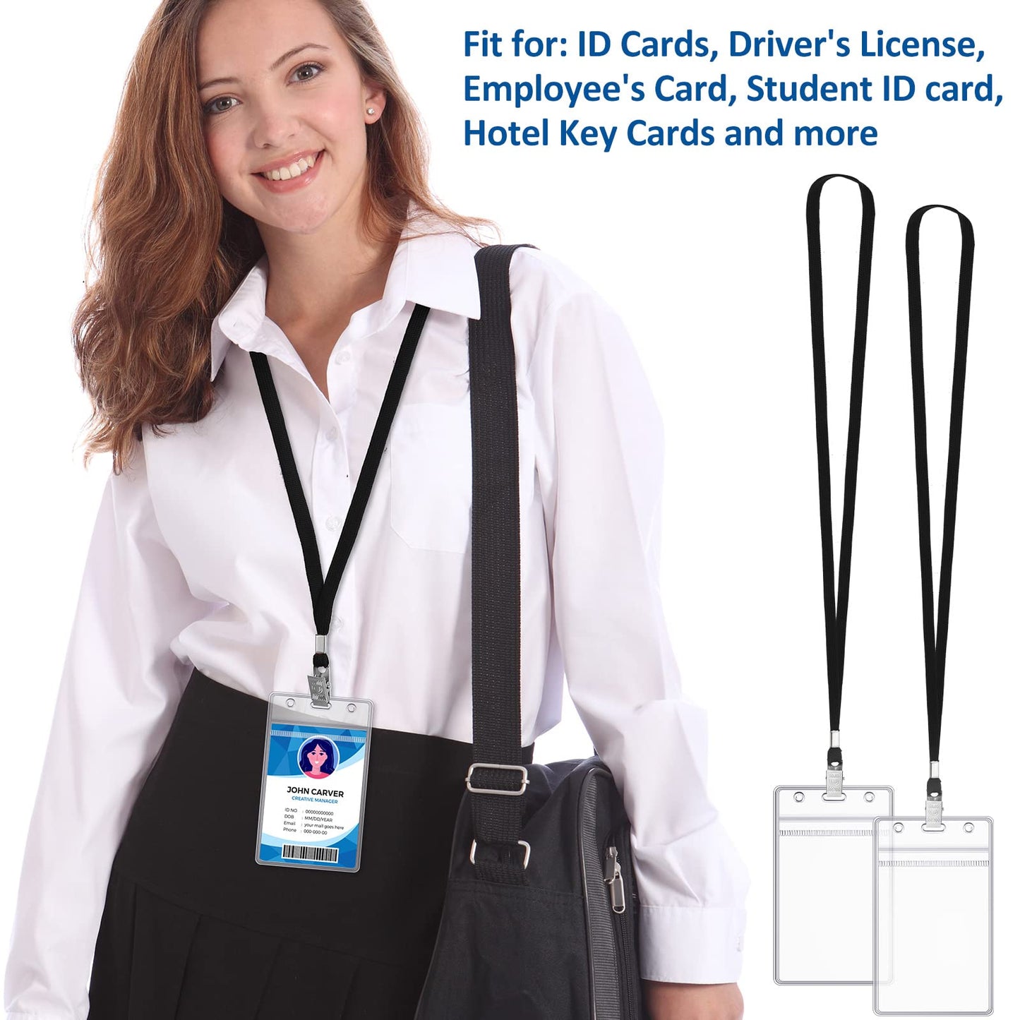 Marspark Pcs ID Badge Holder with Lanyard Lanyards for ID Badges Resealable Flat Neck Name Tag with Clip Waterproof Plastic Clear Badges Bulk for School Office Supplies(Black,200)