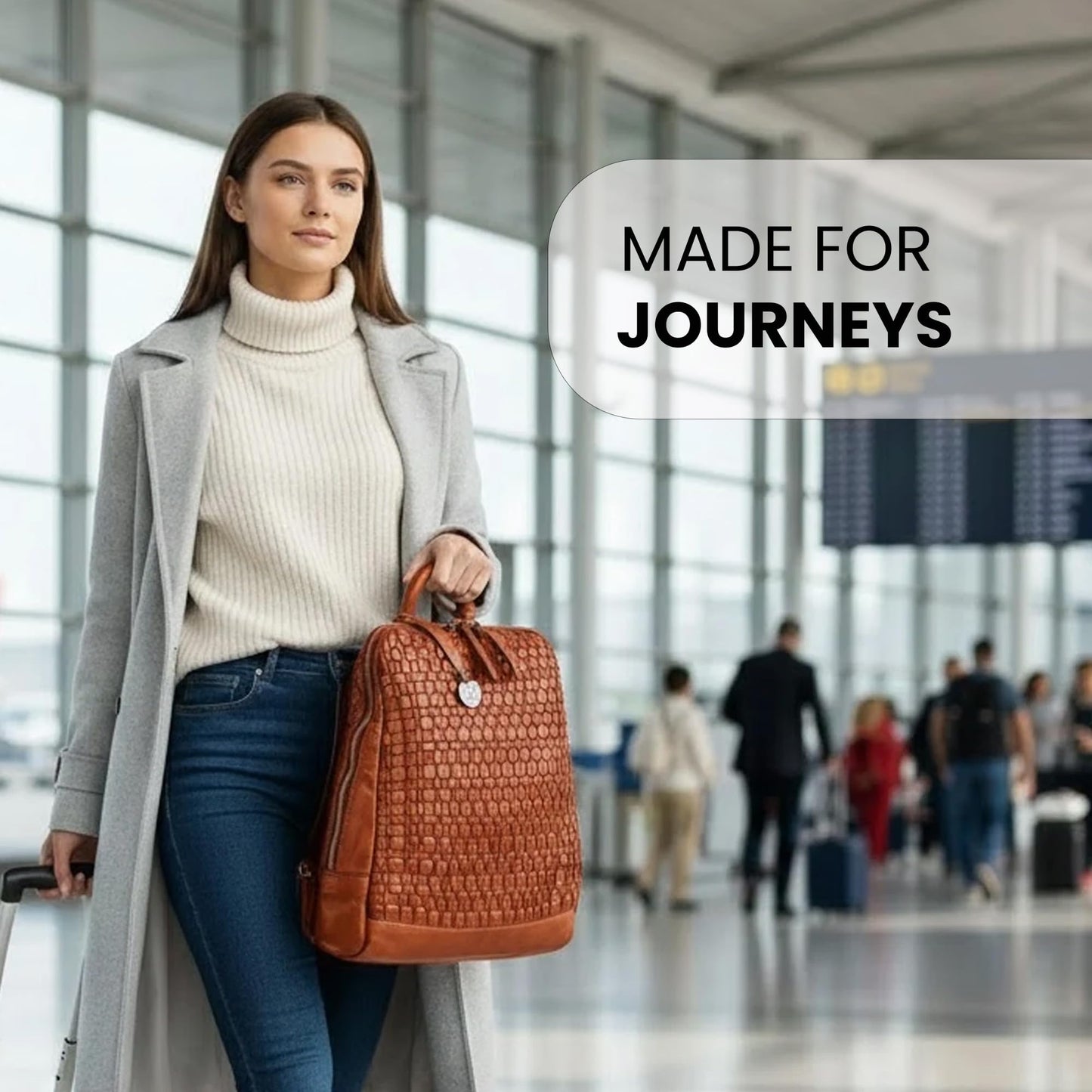 VILENCA HOLLAND 12.5 Inch Genuine Leather Backpack for Women and Men, Cognac Leather Backpack with Adjustable Shoulder Strap