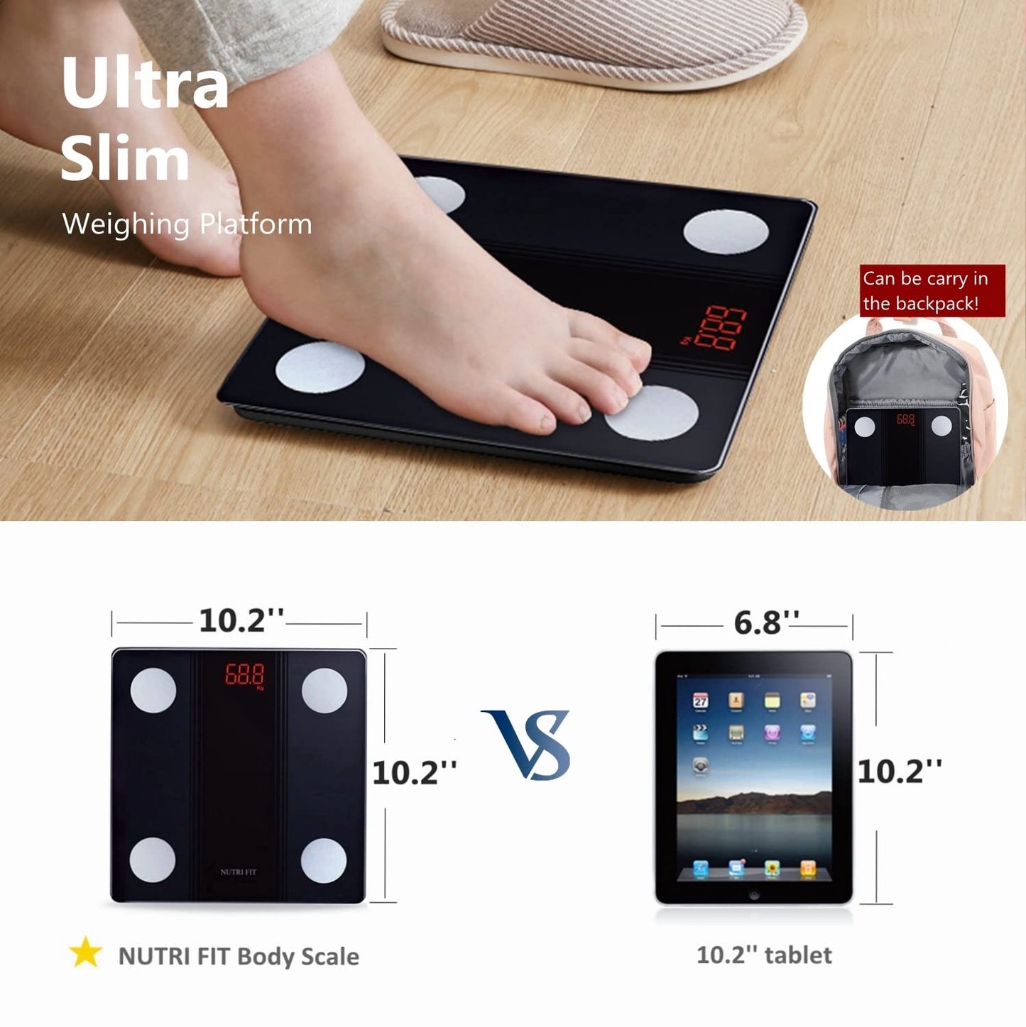 NUTRI FIT Bathroom Scale Smart Digital Bluetooth Scales for Body Weight, Body Fat, BMI Body Composition Analyzer Weighing Scale with High Precision Measurements Sync APP Heavy Duty 330lbs