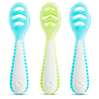 Munchkin® Gentle Dip™ Baby Spoons for Self Feeding and Baby Led Weaning, 3 Pack, Blue/Green