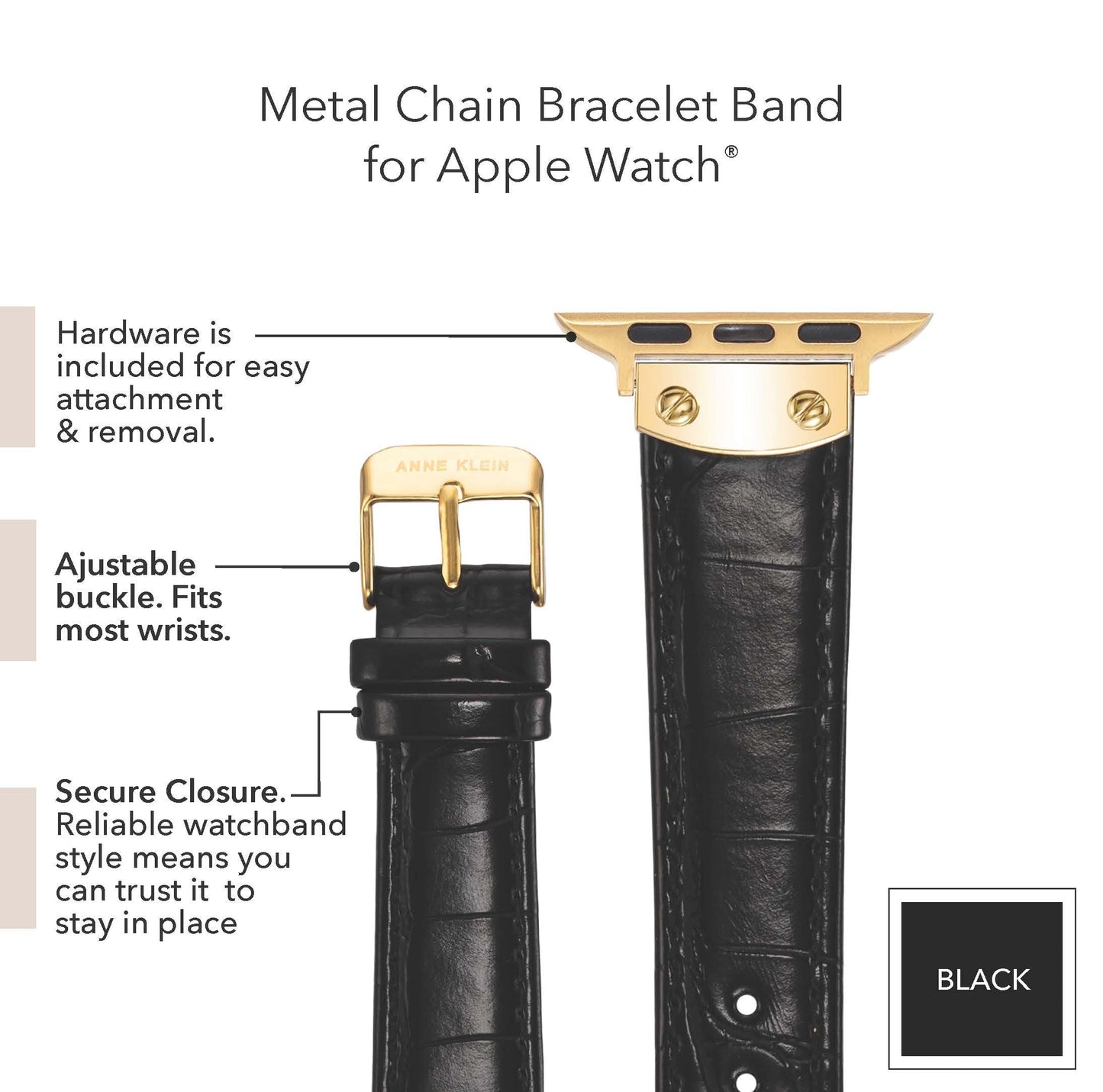 Anne Klein Leather Fashion Band for Apple Watch Secure, Adjustable, Apple Watch Band