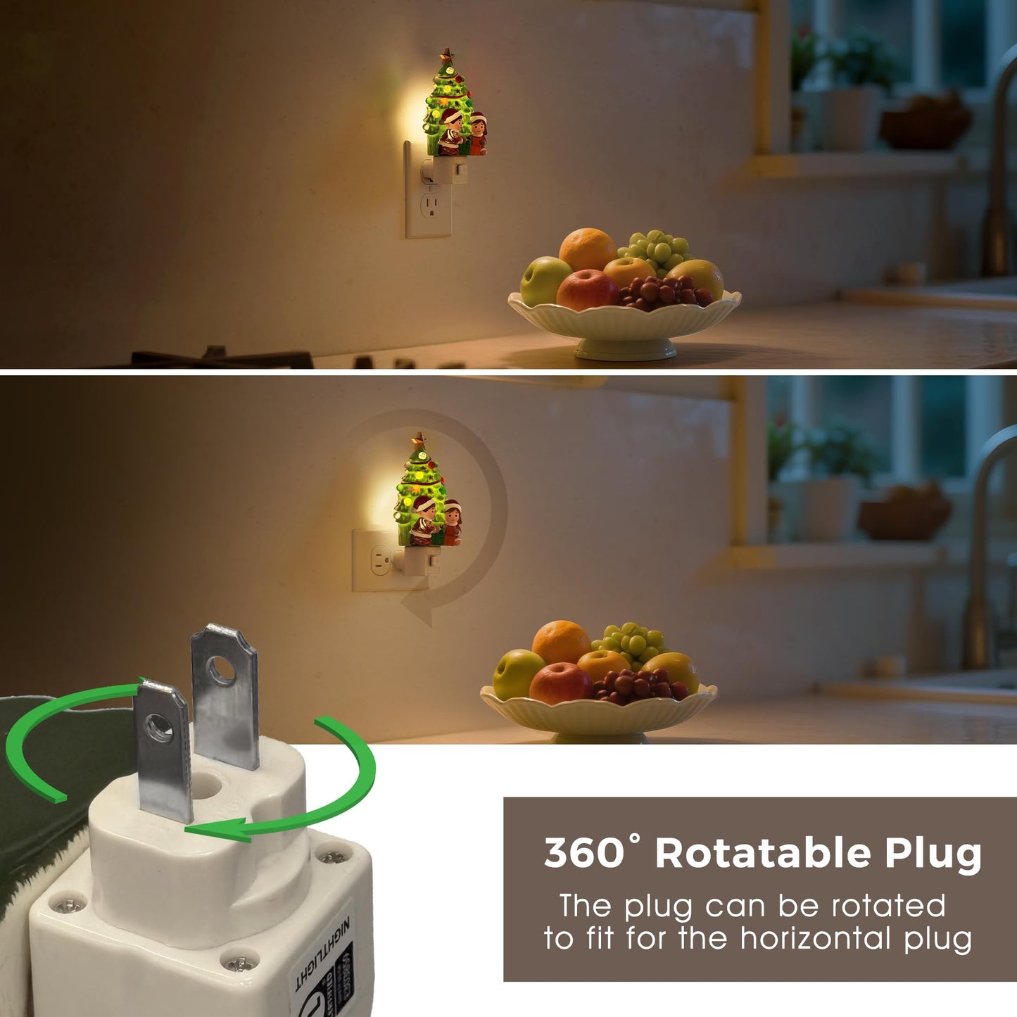L LOHAS Christmas Tree & Snowman Night Light, 3000K Warm White Plug-in Resin Nightlight with 360° Rotatable Plug, Holiday Home & Kids Room Decor, 1 Pack