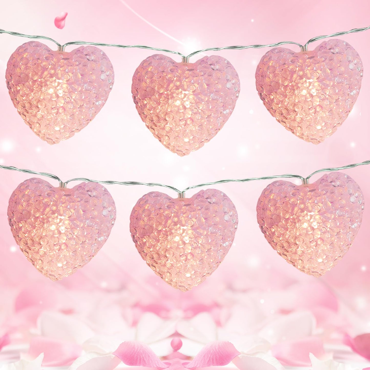 Myhimx Valentines Day Lights 7ft 10 LED Pink Heart String Lights Battery Operated with Timer, Shatterproof Valentine Heart Light for Indoor Outdoor Home Bedroom Christmas Valentines Decor