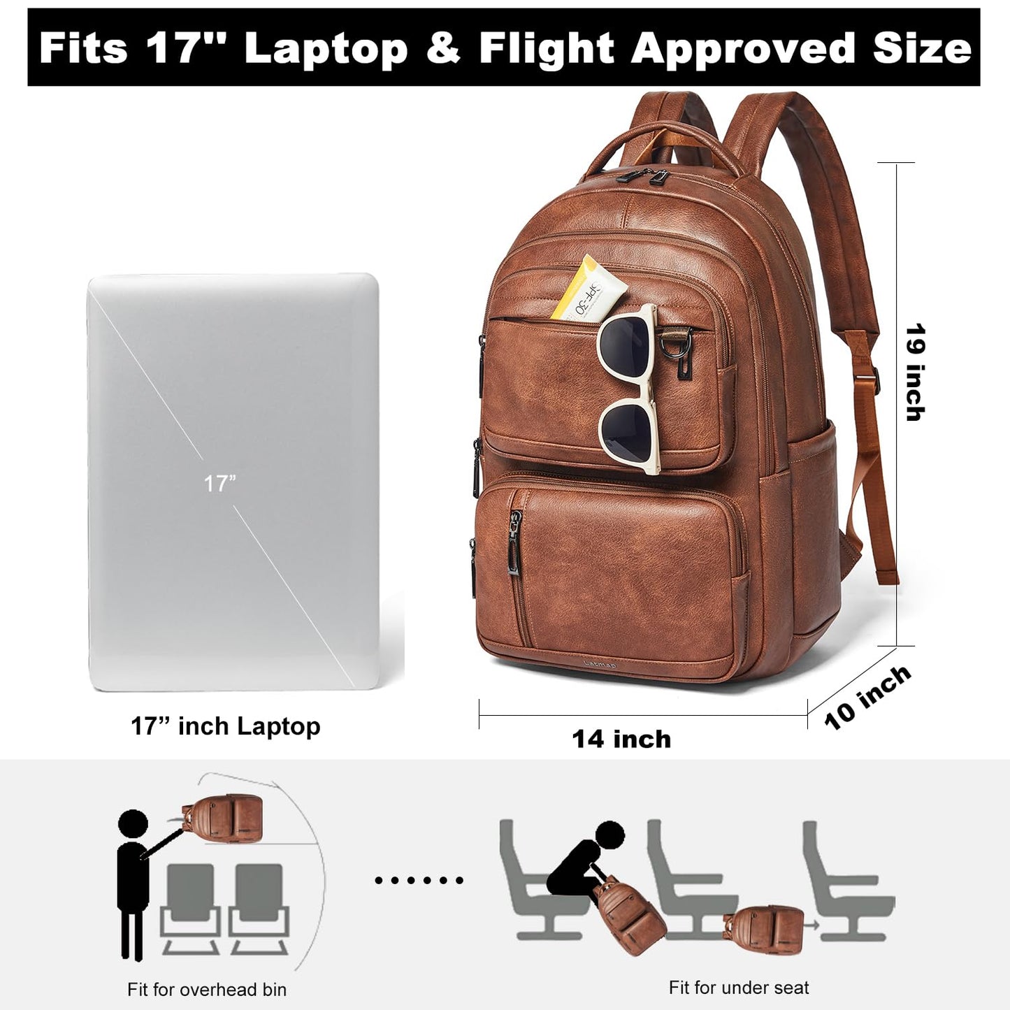 LATMAP Backpack Purse For Women Men Leather 17 16 15.6 Inch Laptop School Travel College Book Bag Work Diaper Nurse Teacher Handbag Large Brown