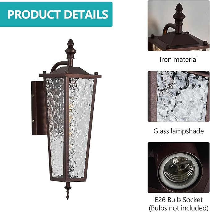Brown Outdoor Wall Light External Wall Light Porch Lamp Wall Mount with E26 Outlet and Glass 16.7 Inch Outdoor Lighting for Garage Patio Front Entrance