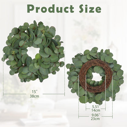 Briful 15'' Faux Eucalyptus Wreaths for Front Door, Real Touch Greenery Silver Eucalyptus Artificial Door Wreath for Home Farmhouse Wall Mantlte Window Decor