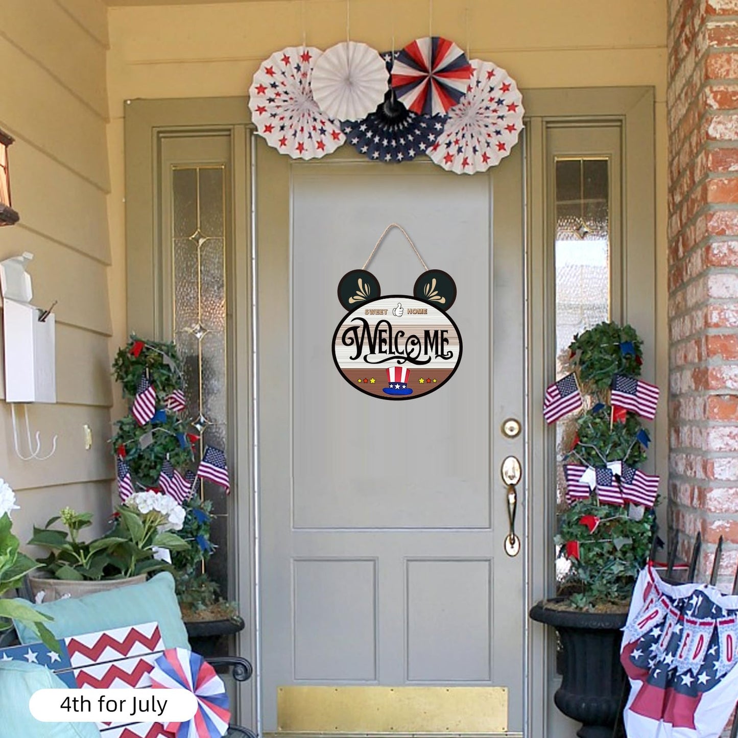 FUEMEILY 15.7'' Cute Mouse Seasonal Interchangeable Home Sign for Front Porch,18pcs Interchangeable Hanging Vertical Welcome Door Sign for Farmhouse/Wall/Porch Decor and Housewarming Gift