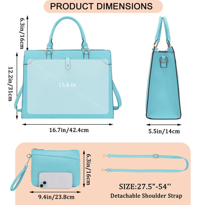 YZAOLL 15.6 Inch Vegan Leather Laptop Bag for Women Lightweight Water-Resistant Work Tote Briefcase for Travel,College,Office JBlue