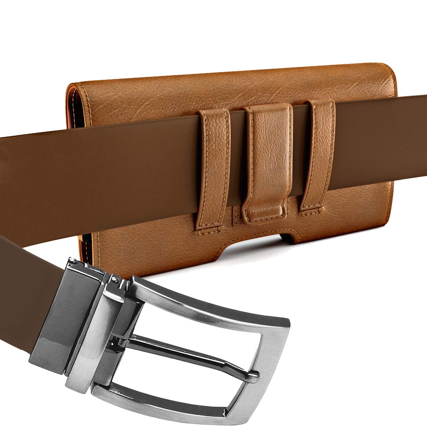 PiTau Holster for iPhone 16, 16 Pro, 15, 14, 13, 12, Xs, X, 11, XR - Premium Cell Phone Case with Belt Clip [Magnetic Closure] ID Card Holder Pouch (Fits Otterbox Case) Brown