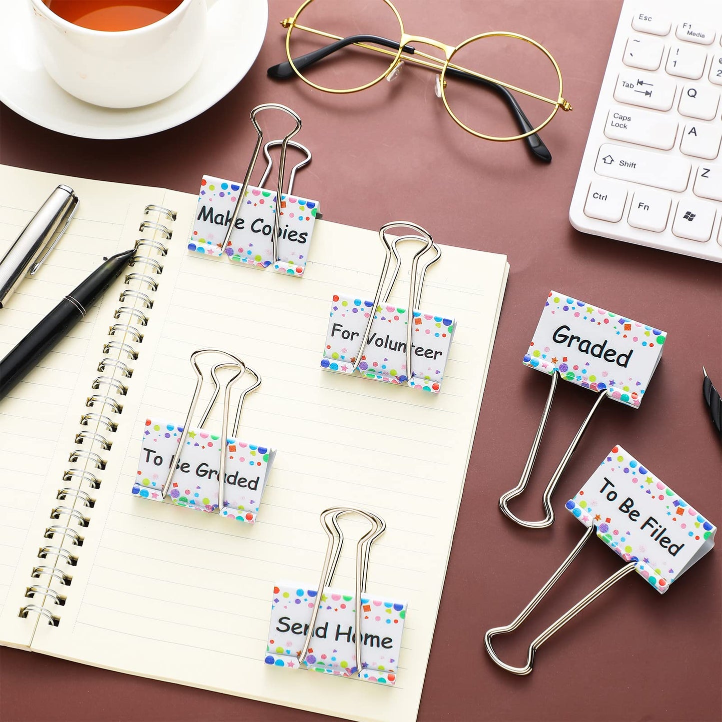 Tenare 6 Pieces Teacher Essentials Large Binder Clips 2 Inches Teacher Binder Paper Clips Office Back to School Gifts Classroom Supplies Management Supplies(Cute Things to Do)