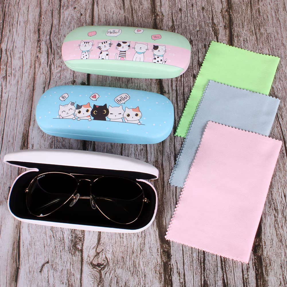 ADBGV 3Pcs Cute Cartoon Hard Shell Eyeglasses Cases Protective Case with Glasses Cloth Storage Box Eyewear Retainer Holder for Girl Teen