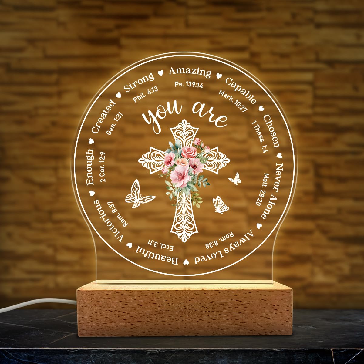 Christian Night Light - Bible Verses Acrylic Night Light for Women - Inspirational Religious Gift Decor for Birthday Christmas