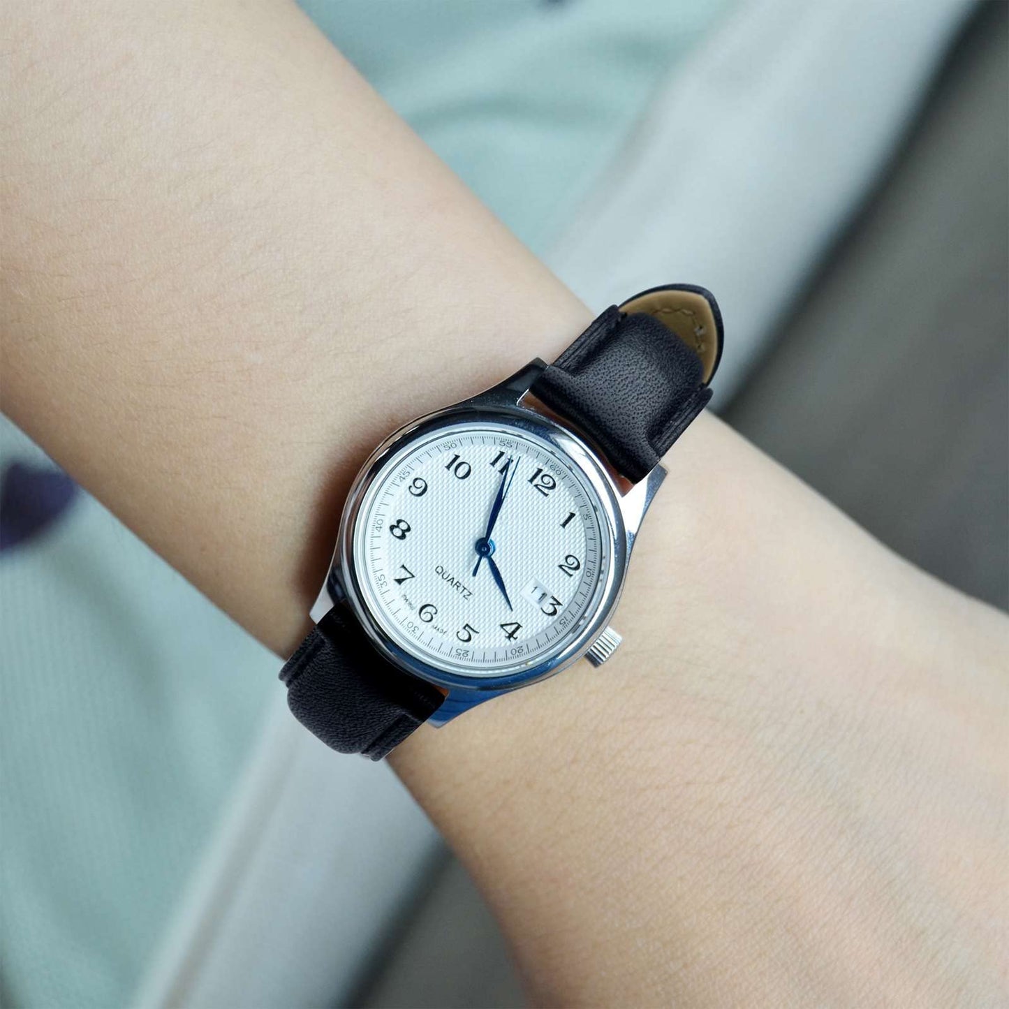 WOCCI 20mm Flower Watch Band for Women and Men, Genuine Leather, Quick Release Strap, Silver Buckle (Black)