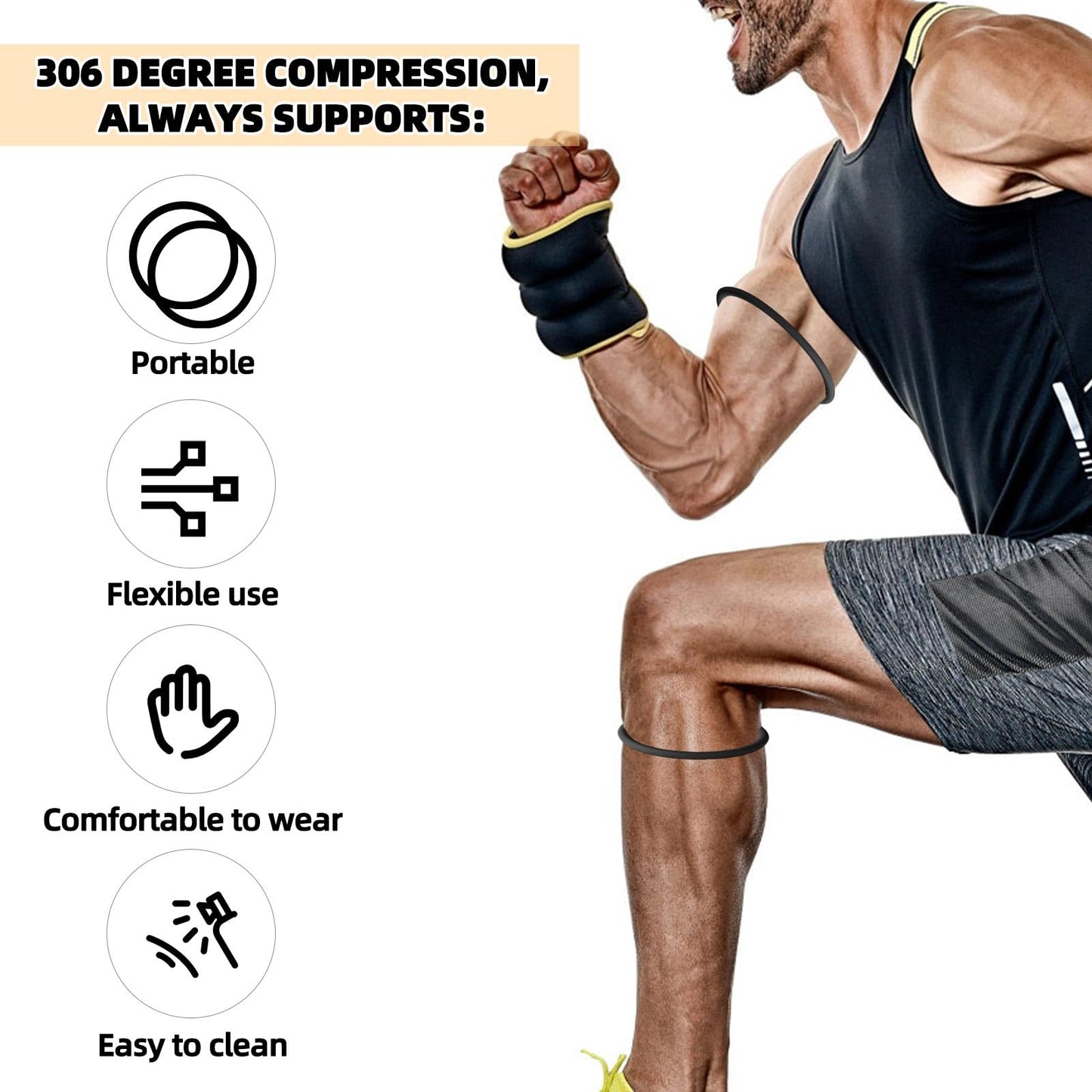 Lyreh 8pcs Patella Bands, Silicone Patellar Tendon Support Straps for Knee Stability Elastic Patella Knee Braces for Men & Women in Sports, Running, Basketball, Hiking, Soccer (Black, White)