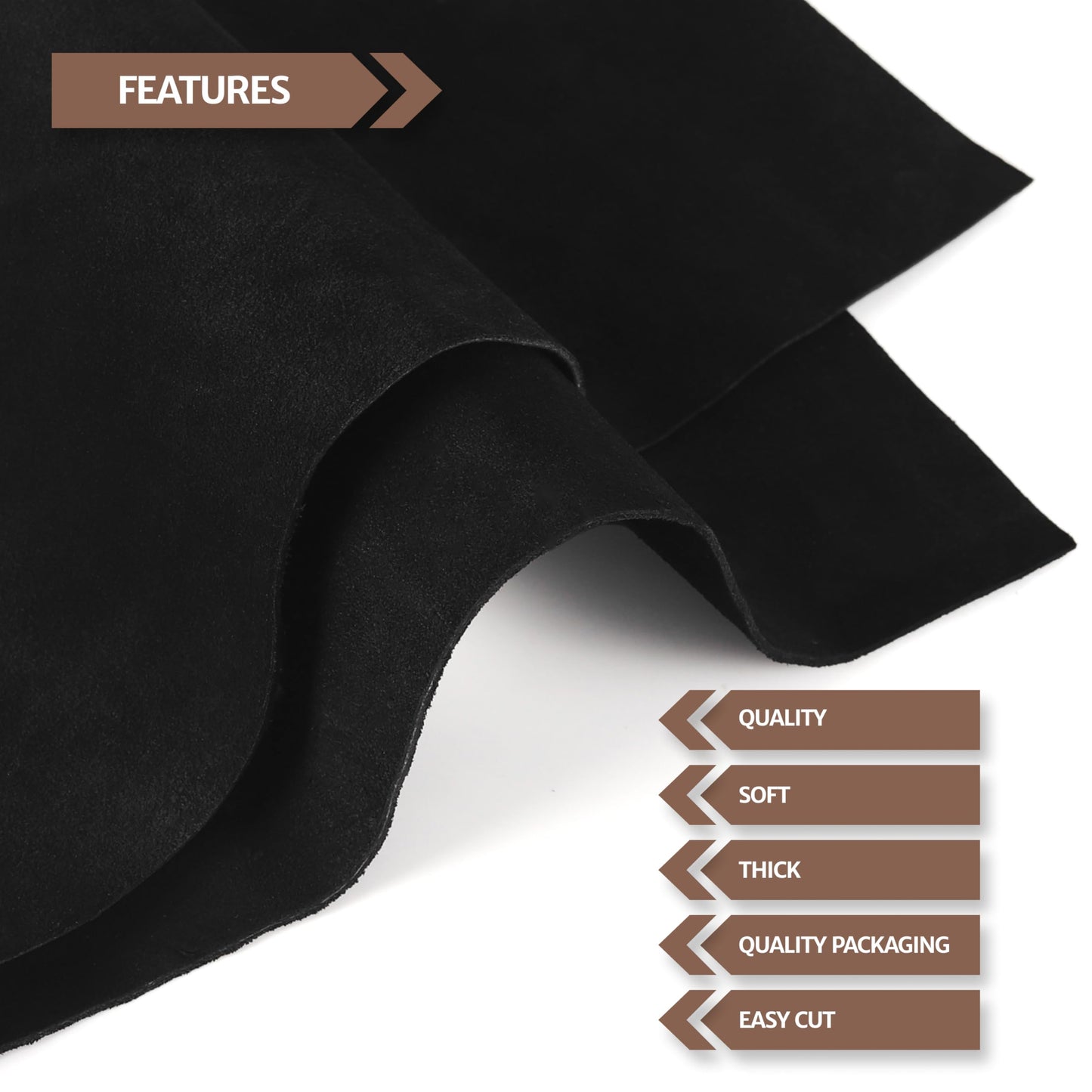 Shkira 12''X24'' Premium Suede Split Leather Sheets for Crafts – Black Velor Leather Square – 1.6 MM Thick – Genuine Cowhide Split Sheet for DIY Projects & Crafting