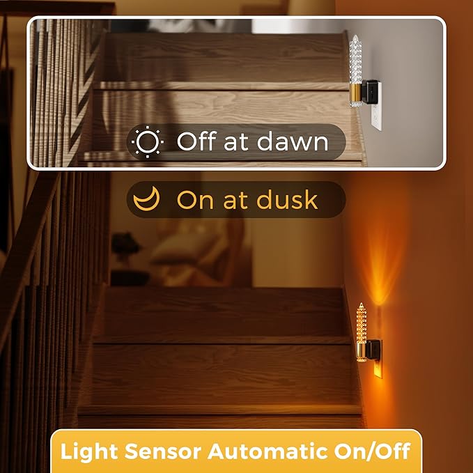 L LOHAS LED Night Light, Amber Candle Night Lights Plug into Wall,2 Pack 0-100 LM Dimmable Nightlight, Plug in Acrylic Diamond Night Light with Dusk to Dawn Sensor, for Bathroom Hallway