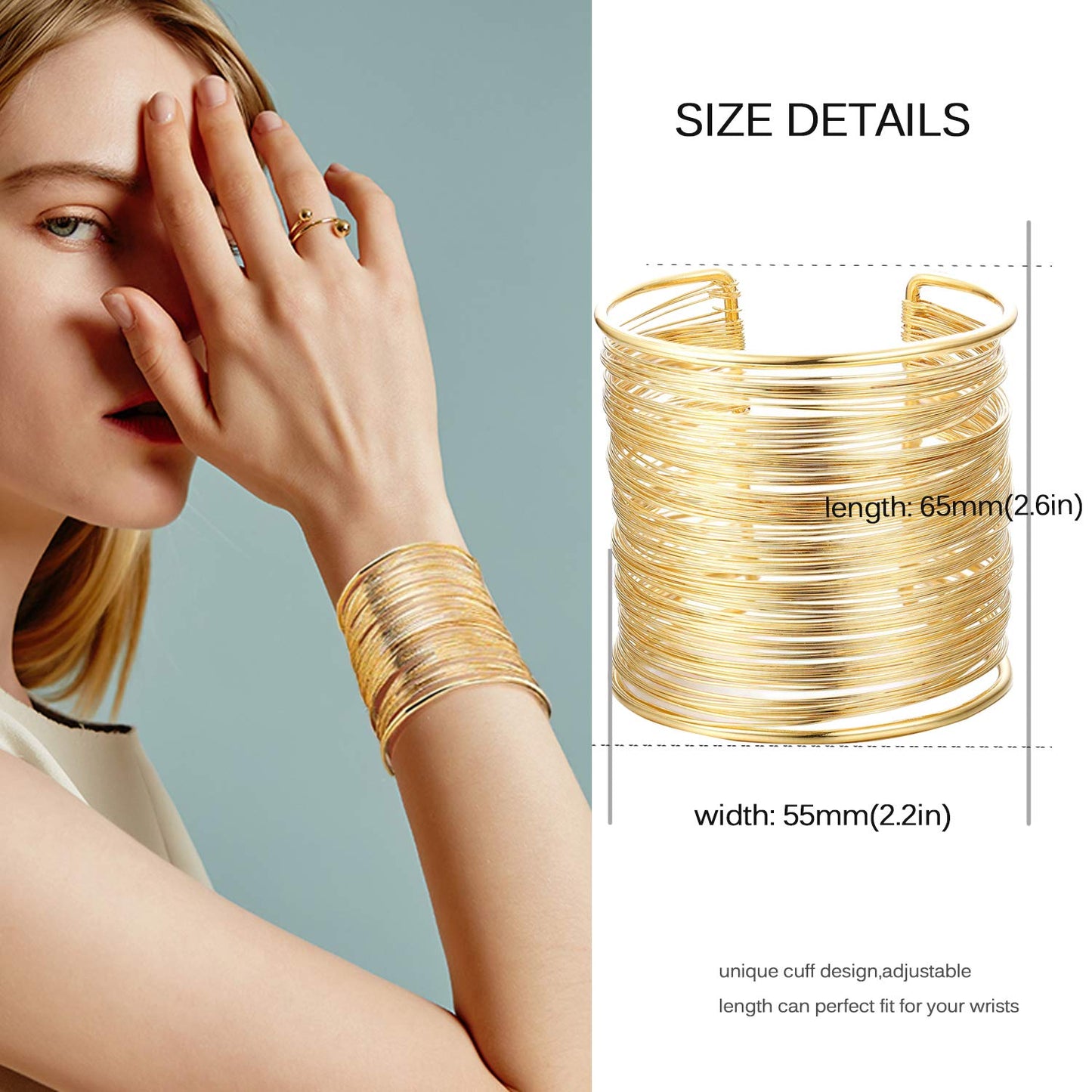 RIOSO 4 Pcs Cuff Bangle Bracelet for Women Open Wide Wire Bracelets Wrist Cuff Wrap Bracelet