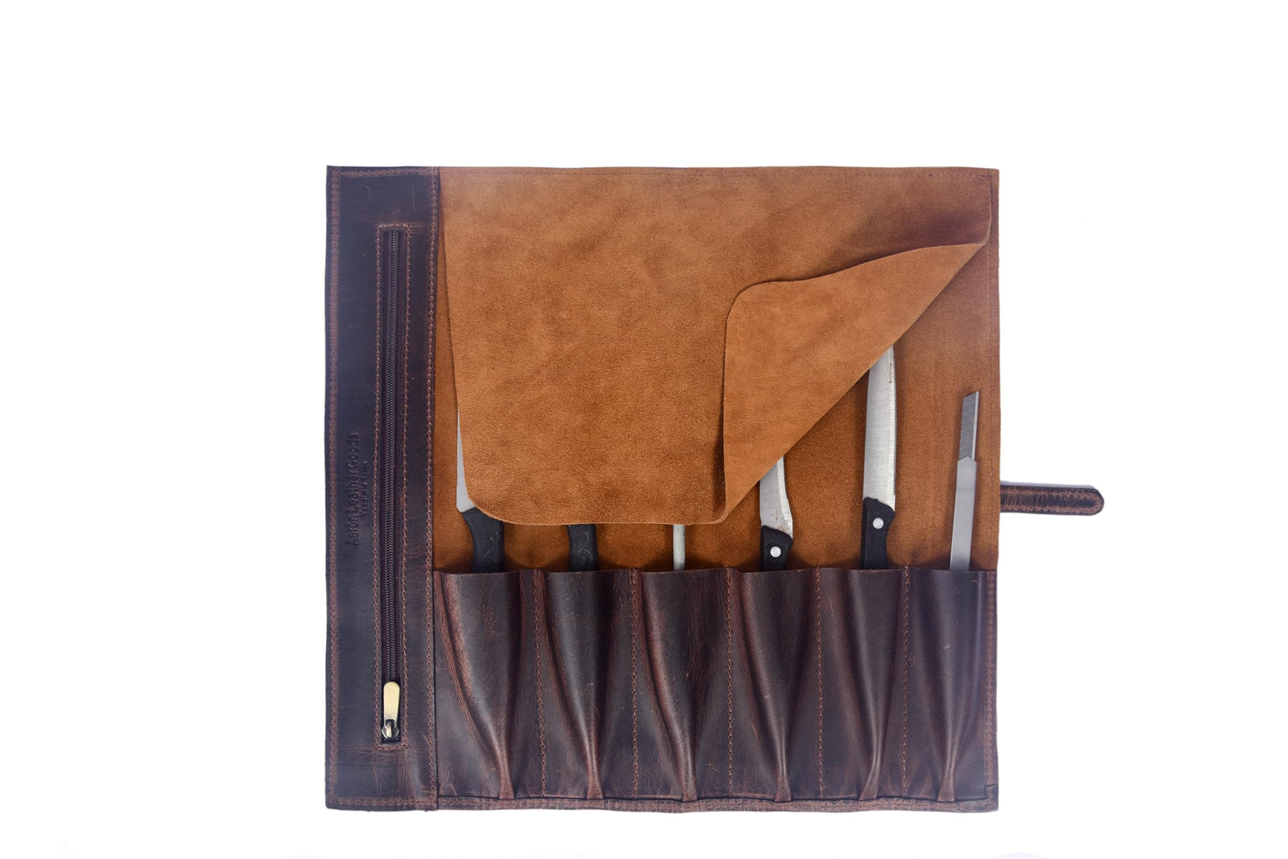 Leather Knife Roll Wrap with 7 Slots, Professional Chef Knife Case with Buckle Closure, Brown (Leather, Walnut)