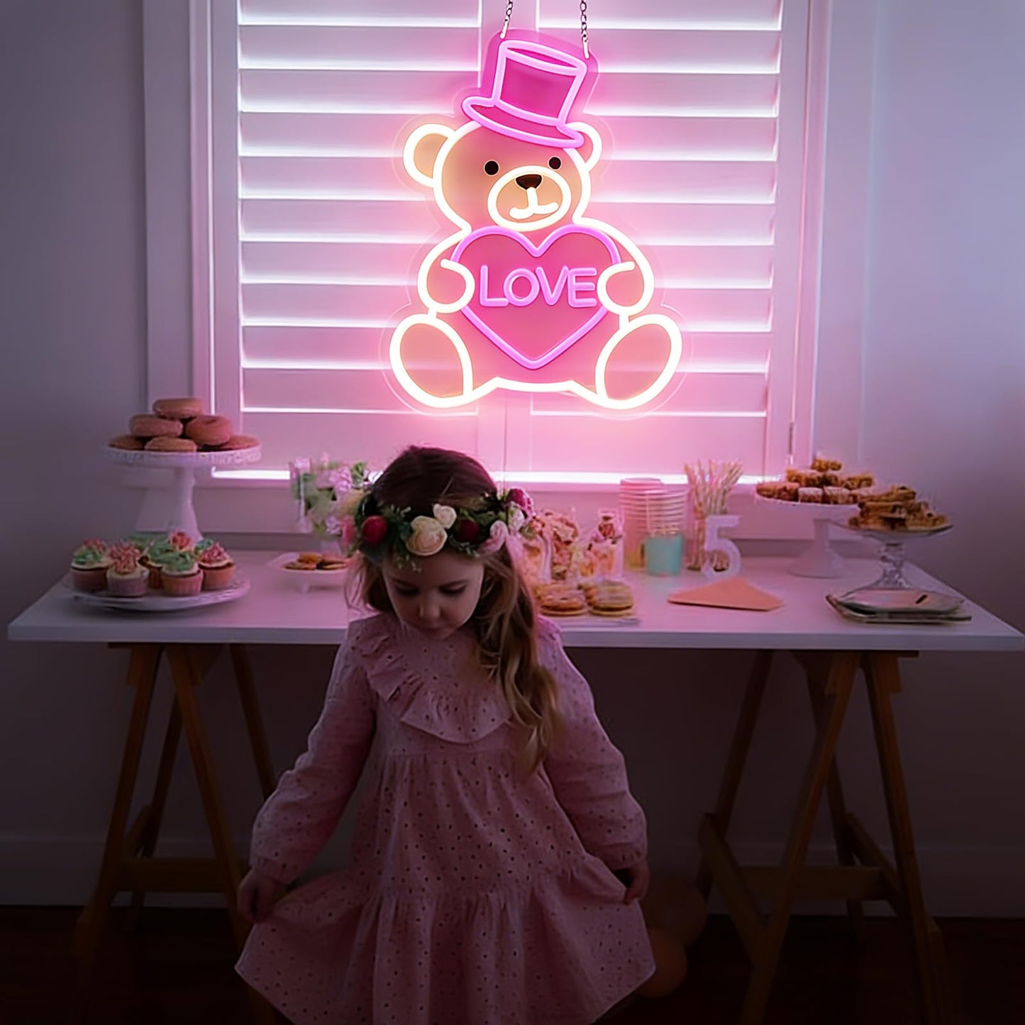 RumonZS 15" Valentines Day Cute Bear Neon Sign Pink Love Heart Neon Light for Wall Decor Dimmable USB Led Sign Bear Neon Lights Bedroom Wedding Anniversary Decor Birthday Gift for Girlfriend