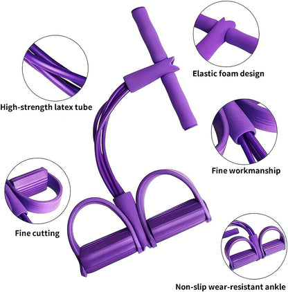 21 Fitness Resistance Bands-4 Tube Pedal Ankle Puller - 2025 New Sit up Leg Stretch Rope Exercise Bands with Handles, Stretching Workout Fitness Bands for Arm Weights Exercise Equipment (Purple)