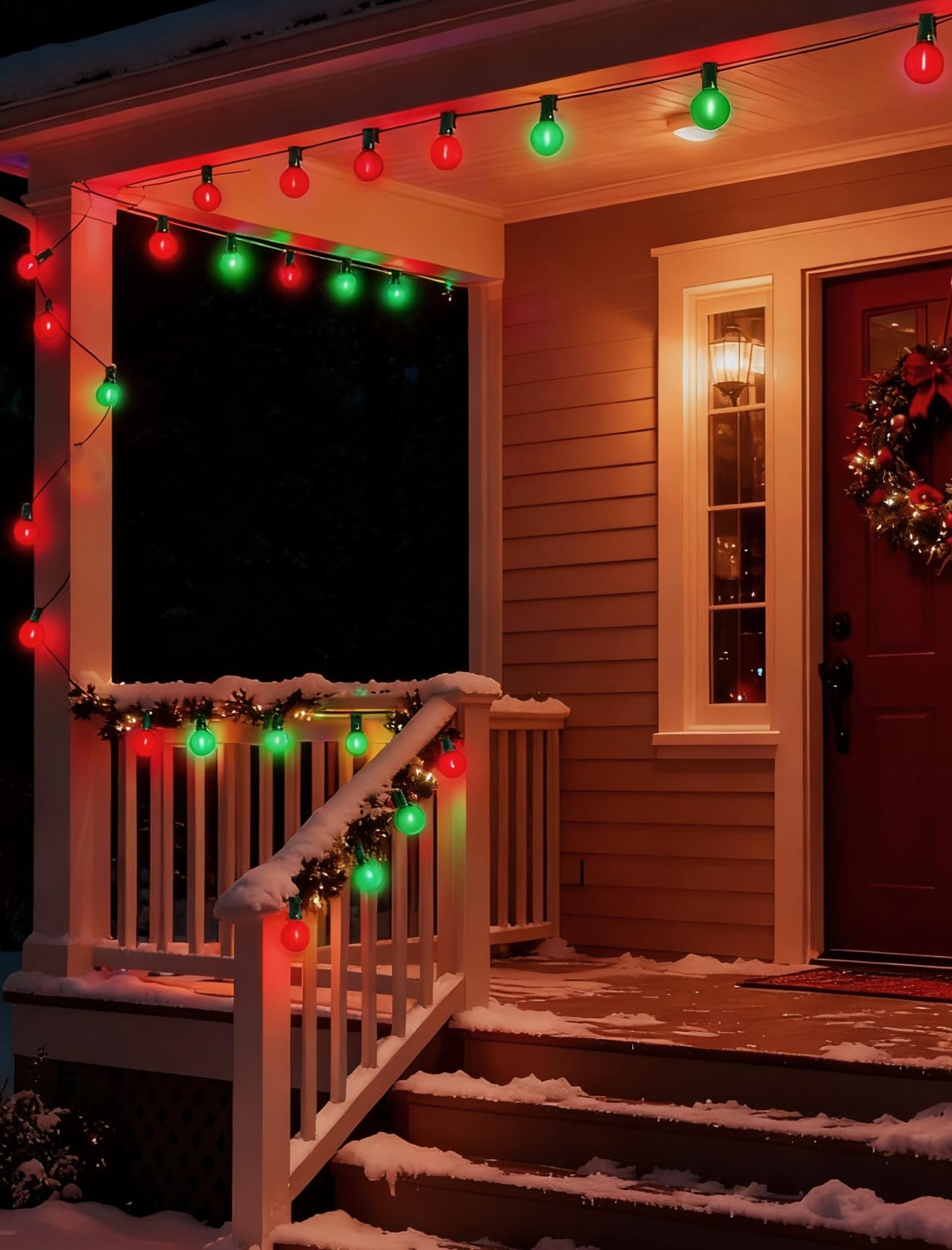 50Ft G40 Frosted Red and Green Christmas Lights, G40 Globe Patio String Light with 27 LED Bulbs(2 Spare), Hanging Christmas Tree Lights for Indoor Outdoor Holiday Party Backyard Christmas Decoration